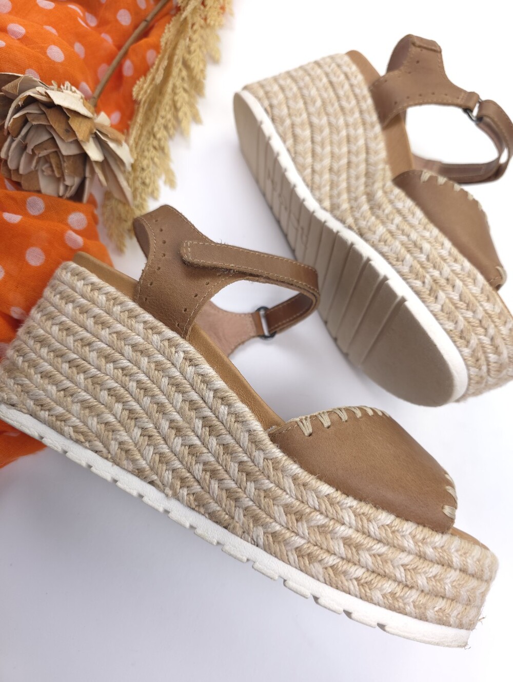 Naot Women’s Tan Espadrille Wedge Sandals - Leather Ankle Strap Sz 37 - Picture 5 of 12